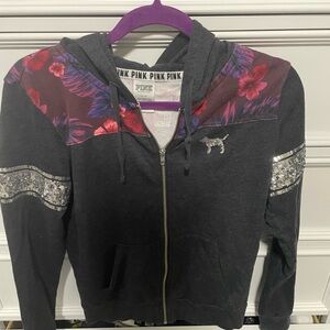 PINK Victoria's Secret Black zipper  with Purple Floral Accents